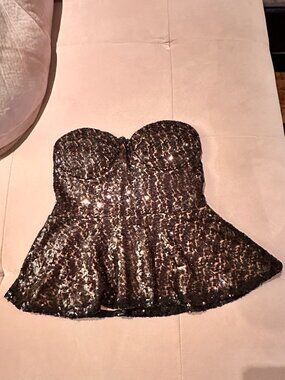 Black Peplum Sequin Top - Size ( Medium ) New!
